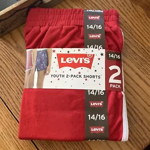 Levi's Youth Girls 2 Pack Shorts Gray/Navy Patriotic Logo MSRP $36 Size 14/16 - Picture 1 of 7