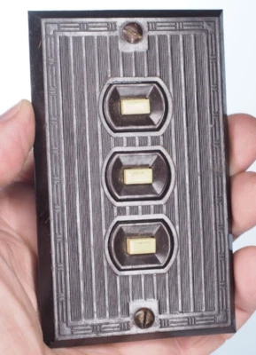 Antigua baquelita pulsador tres botones interruptor placa e interruptor Foto 1 de 4