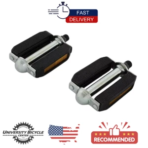 PEDALS BLOCK BICYCLE STYLE 9/16" BLACK CHROME OLD SCHOOL STYLE BMX MTB - NEW - Picture 1 of 2
