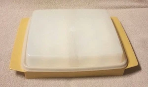 Tupperware Deviled Egg Keeper contenedor portador cosecha oro 2 insertos tapa 723 - Imagen 1 de 4