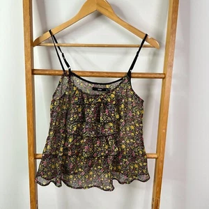 Sportsgirl Sleeveless Top Womens 8 Black Floral Print Layered Ruffle Camisole - Picture 1 of 9