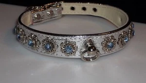 Elegante Cuello de Perro Plateado Estrás Cristales Azules Set en Filigreas ¡Joya Bling! - Imagen 1 de 10