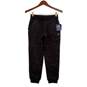 Champion Girls Jogger Sweat Pants NEW sz M Black Rainbow Dots Gothic Colorful - Picture 1 of 6