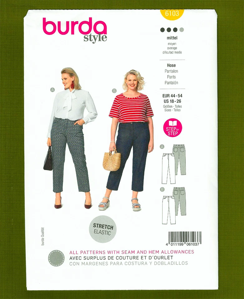 Burda 6103 Sewing Pattern - Misses Plus Size Pants - Size 18-26/Uncut FF