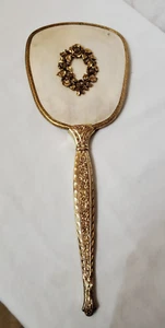 antico specchio vanità tenuto a mano finitura oro floreale non si appanna - Foto 1 di 6
