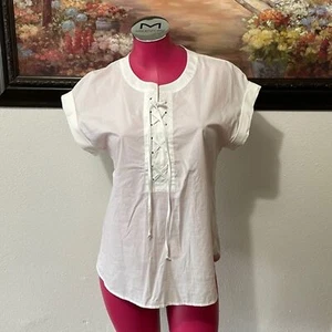 Camicia J.Crew bianca 100% cotone manica corta top blusa stringata donna taglia 4 - Foto 1 di 8