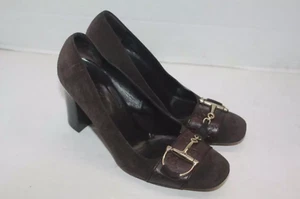 Gucci 146761 Brown Suede Guccissima Horse Bit Pump Heels Size 7.5 B - Picture 1 of 12