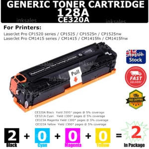 2x CE320A 128A BLACK ONLY Toner for HP Laserjet CM1415fn CP1525nw CP1525 CM1525n - Picture 1 of 2