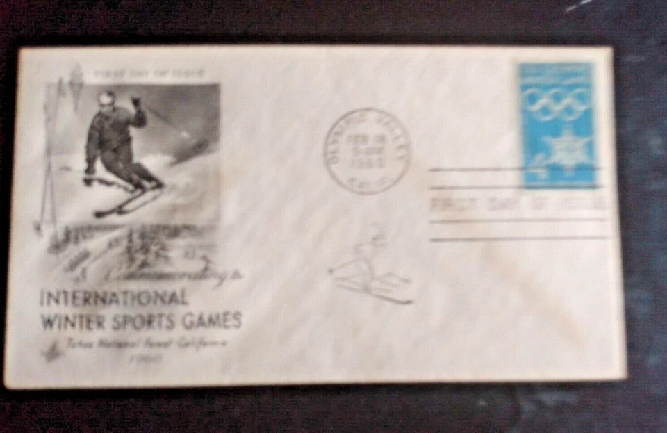 Olimpiadas de invierno 1960 Tahoe National Forest esquí artesanal cachét FDC UNAHD Foto 1 de 1