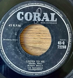 BUDDY HOLLY LISTEN TO ME 7" SINGLE CORAL (1958) VG ROCK 'N' ROLL ENGLAND - Imagen 1 de 3