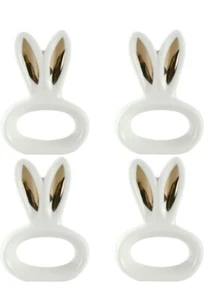4 Ct Easter Bunny Ears Napkin Rings Gold Rabbit Ring Holder White Ceramic Gold - Picture 1 of 8
