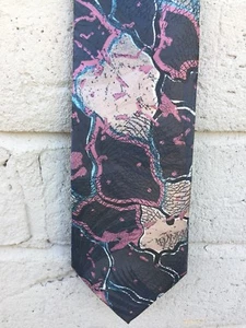 Carlos Tomasini Tie Black Beige Mauve Turquoise L56" W4" - Picture 1 of 7