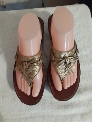 Chanclas para mujer Sperry Top-Sider Slide talla 9 bronce tejido cuero ¡HERMOSAS! Foto 1 de 4
