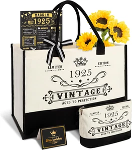 100Th Birthday Gifts for Women Canvas Tote Bag Travel Gear, Unique 100 Years Old - Picture 1 of 12