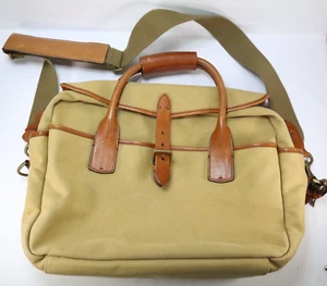 Polo Ralph Lauren Messenger Bag Beige Canvas Saddle Leather Trim VTG Gentleman - Picture 1 of 12