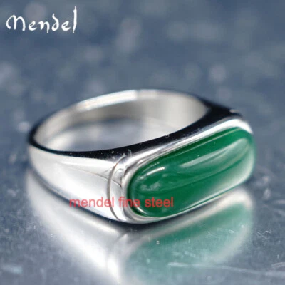 MENDEL Mens Womens Green Jade Stone Band Ring Men Size 6 7 8 9 10 11 12 13-15 - Image 1 of 4