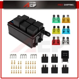 Kit de bloque de caja de fusibles de relé de 6 vías 12V 40A universal ATC/ATO para todos los vehículos - Imagen 1 de 12
