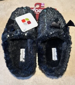 Ladies Deerfoam Sparkle Black Slippers NWT Size 7/8 - Picture 1 of 5