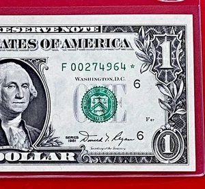 1981 STAR NOTE $1 DOLLAR BILL ( ATLANTA F ) UNCIRCULATED - Picture 1 of 3