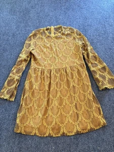 Abito vintage Xhilaration donna grande giallo pizzo manica lunga floreale boho mini - Foto 1 di 9