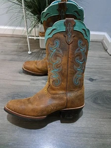 Justin Boot Womens RUGGED Brown Silver Collection 12" Boot Square TOE 10B - Picture 1 of 10