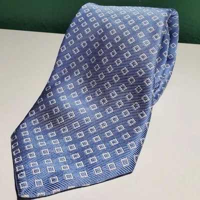 Corbata de cuello vintage Drake's para Ben plateada 100 % seda azul bebé con patrón blanco Foto 1 de 4