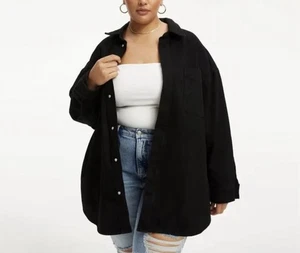 Good American Jacke schwarz Denim Shacket Oversized Gr. 00/0 XS SEHR OVERDIZED - Bild 1 von 4