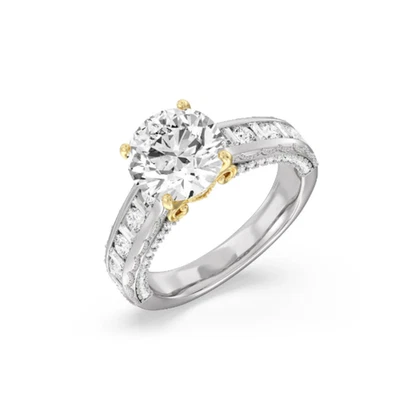 Diamond Wedding Ring Lab Grown Round 2 Ct IGI Certified 14k Multitone Gold - Image 1 of 4