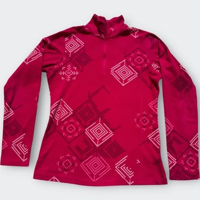 COLUMBIA Women Microfleece Sweater 1/4 zip Pullover Snowflake Geometric Pink M - Image 1 of 4