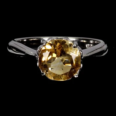 925 Sterling Silver Ring Round Citrine 8mm Natural Gemstone Jewelry Size 7 - Image 1 of 4