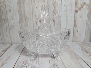 Vintage Crystal Basket Footed  With Handle Clear Pinwheel Design - Picture 1 of 8