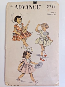 Dress Vestee Girls 4 Advance 5714 Sewing Pattern VTG 1950s Short Full Skirt Cut - Picture 1 of 11