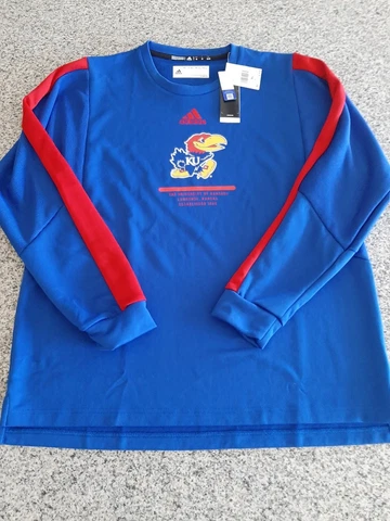 Adidas Kansas Jayhawks NCAACrew Pullover LS Blue Men's Size XLarge NWT Cover