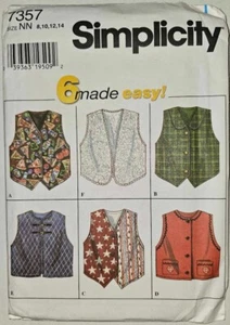 Simplicity Pattern 7357 Uncut Child's Vest Size 8-14 Various Fronts Easy Vintage - Picture 1 of 2