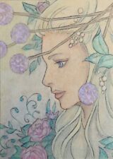 ACEO Woman Lady Flower Original Miniature Watercolor Painting Art beauty fantasy