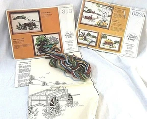 2 Needlework Embroidery Kits 0313 Old Wagon 0335 Birch Hill Farm 12x16 VTG - Picture 1 of 6