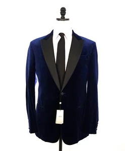 $2,195 ARMANI COLLEZIONI - Blue Velvet Dinner Jacket Peak Lapel Blazer - 42L - Picture 1 of 12