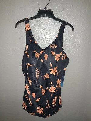Traje de baño BALTEX para mujer talla grande negro estampado floral de una pieza talla 24W nuevo con etiquetas Foto 1 de 2
