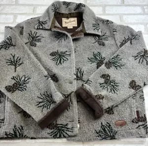 Woolrich Jacket Womens Gray Wool Blend Sweater Cottagecore Pinecone Medium - Picture 1 of 9