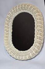 White Wicker Oval Wall Mirror Accent Mirror Vintage Boho Cottage 16” x 12”