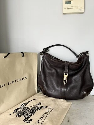 Burberry Willenmore Haymarket Line Hobo Brown Leather Shoulder Handbag - Image 1 of 4