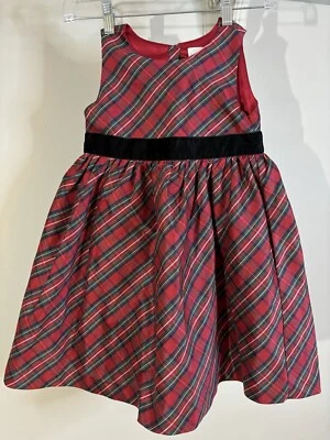 GYMBOREE 红色格子塔夫绸圣诞礼服 6 黑色天鹅绒蝴蝶结格子呢 — 第 1/4 张图片