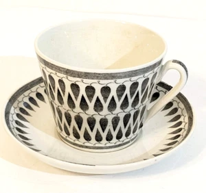 MCM Mid Century Upsala Ekeby Gefle Lillemor Percy Cup & Saucer Set Black Fishnet - Picture 1 of 9