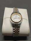 VTG Seiko Watch Women Gold Silver Tone White Dial Daydate 24mm Round New Battery