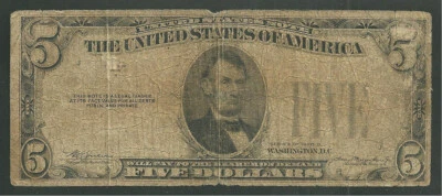 RARE Error 5 Dollar 1928B United States Note FR# 1527 Missing Red Seal & Serial - Image 1 of 2