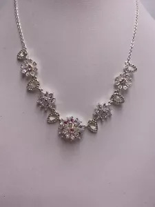 $36 Anne Klein silver tone stone & crystal necklace AK 101B - Picture 1 of 6