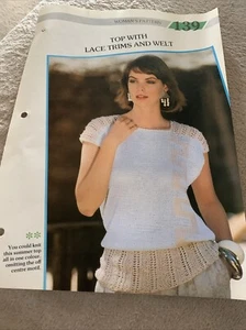 VINTAGE CREATIVE KNITTING PATTERN - TOP WITH LACE TRIMS AND WELT - Picture 1 of 5