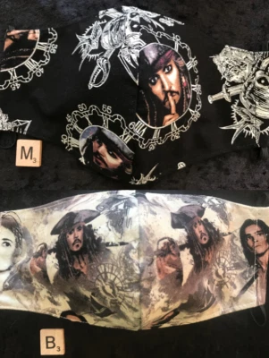 Face Mask Jack Sparrow Pirates of the Caribbean Washable 100% cotton Adult Child - Image 1 of 4