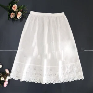 Lady Underskirt Half Slip Waist Petticoat Cotton Embroidered Hollow Lace White - Picture 1 of 10