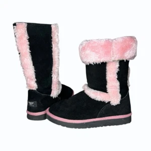 UGG Australia Sunburst Classic Suede Sheepskin Lined Boots Womens 7 Black Pink - Picture 1 of 19
